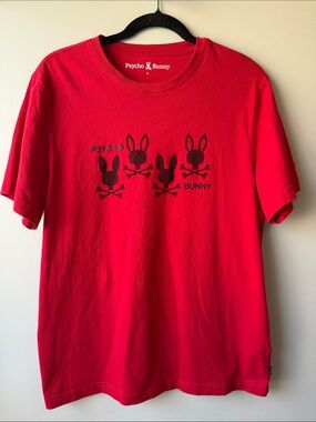 Psycho Bunny Red Tee with Black Skull-Bunny Graphic cotton size 6 or large